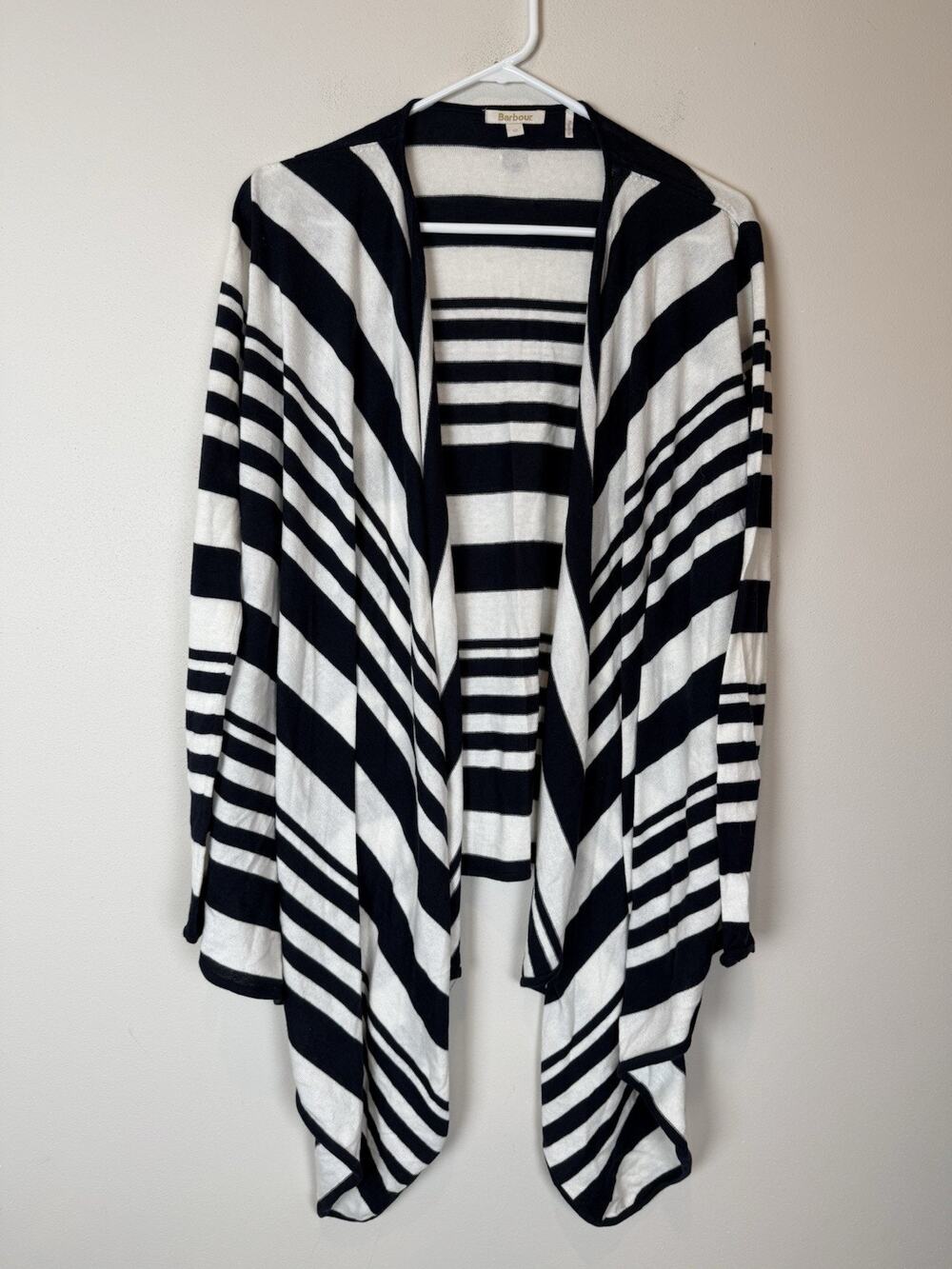 Barbour Nautical Merino Wool Blend Harewood Waterfall Cardigan Lightweight Sz 12